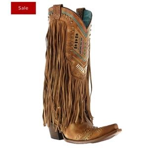Fringe Embellished Brown Women's Heeled Cowboy Boots